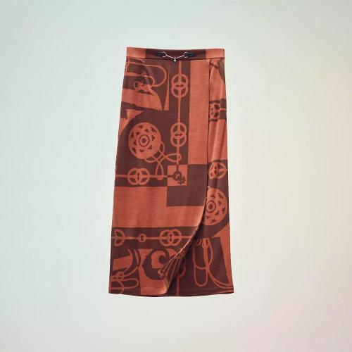  HERMES爱马仕 22年秋冬 女士 半身裙 Jupe portefeuille imprime ??Cliquetis en Desordre T