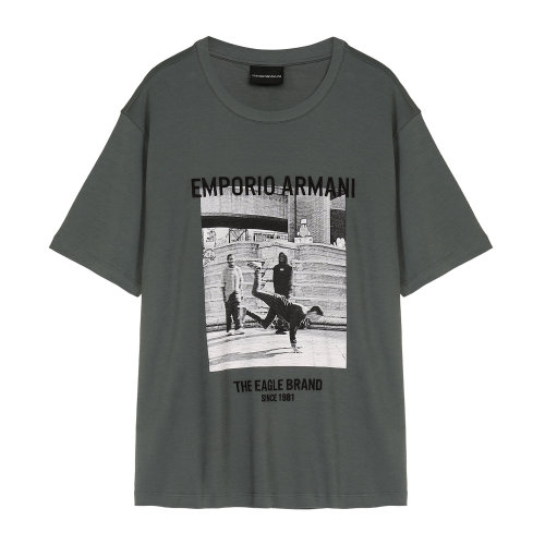 Emporio Armani/安普里奥阿玛尼 灰咖色 男士人像图案印花圆领短袖T恤 3H1T65-1J92Z-0645