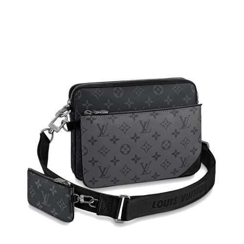 Louis Vuitton/路易威登 经典TRIO系列 男士三合一灰色黑色老花帆布单肩斜挎邮差包M69443