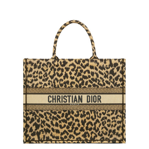 DIOR/迪奥  BOOK系列 女士米色拼色Mizza图案刺绣豹纹单肩手提托特包M1286ZRHM_M918