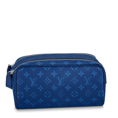 Louis Vuitton/路易威登 22春夏新款DOPP KIT系列 男士蓝色老花帆布配皮银扣拉链开合手拿洗漱包M30849