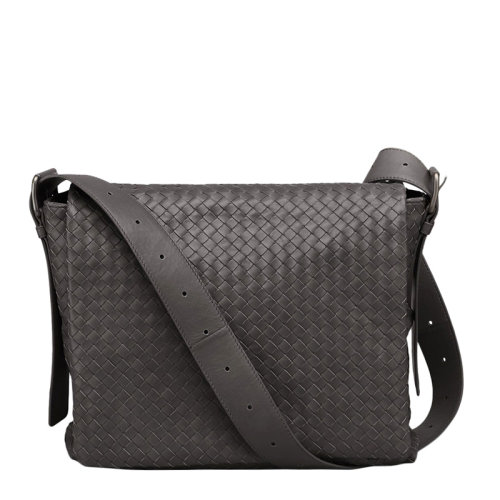 Bottega Veneta/葆蝶家 男士深咖色羊皮经典编织商务休闲邮差包单肩斜挎包男包 161314-VQ131-1301