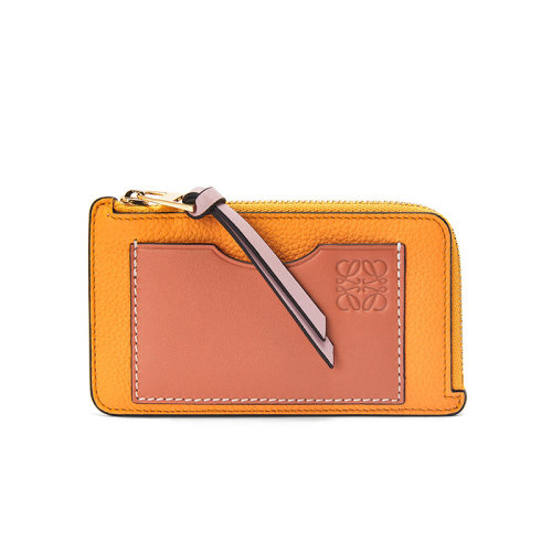  LOEWE/罗意威 22年新款 女士橘色/珊瑚色软粒面牛皮革徽标压纹拉链硬币卡包C660Z40X04-9062