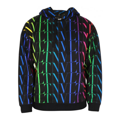 Valentino/华伦天奴 男士黑色多色棉质经典字母徽标印花装饰长袖上衣卫衣连帽衫运动衫套头衫 VV3MF15P-795-20K