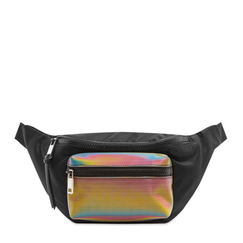 Givenchy/纪梵希 男士黑色尼龙中号拉链开合多彩徽标胸包腰包男包 BK5037K0V9-001