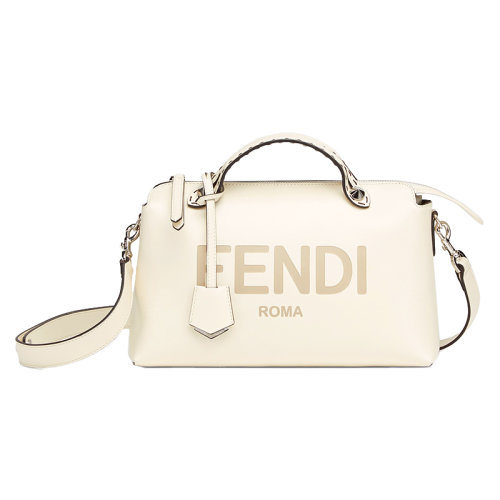 FENDI/芬迪  BY THE WAY系列   白色小牛皮FENDI ROMA图案波士顿包中号单肩手提包8BL146AC9LF0C88