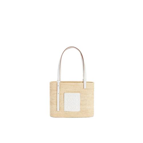  LOEWE罗意威 22年秋冬 女士 手提包 Small Square Basket bag in raffia and calfskin A223099 预定商品2-8周发货