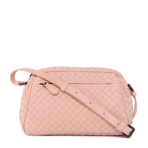 Bottega Veneta/葆蝶家 女士粉色皮革经典编织拉链开合单肩包斜挎包女包 363117-V0016-6861