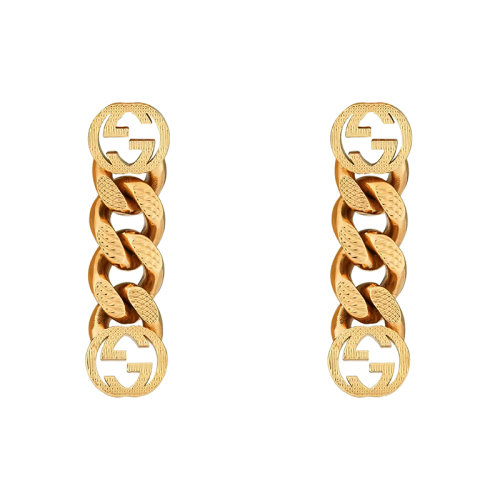 Gucci/古驰 22新款 aria系列 女士黄色GG细节马衔锁链形状耳环702524I46008005