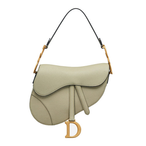 DIOR/迪奥 22新款SADDLE系列 女士鼠尾草绿粒面小牛皮复古金色“D”形环扣单肩斜挎手提马鞍包M0455CBAA_M70H