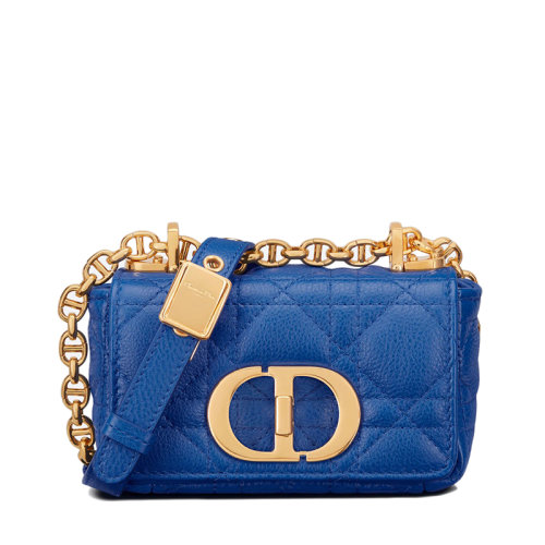 DIOR/迪奥  CARO系列 女士超迷你款希腊蓝色柔软藤格纹牛皮革单肩斜挎包S2022UWHC_M04Z