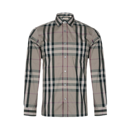 BURBERRY/博柏利  巴宝莉男装 男士石色棉质经典格纹长袖衬衫 39835431