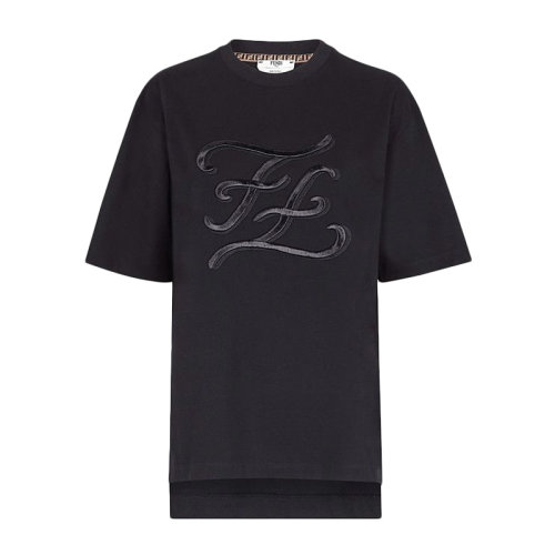 Fendi/芬迪 20春夏 女装 服饰 黑色棉质经典LOGO图案时尚百搭圆领女士短袖T恤