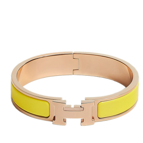 HERMES/爱马仕 经典款Clic H系列 网球黄珐琅镀玫瑰金饰面H标识手镯 H700001FO5S