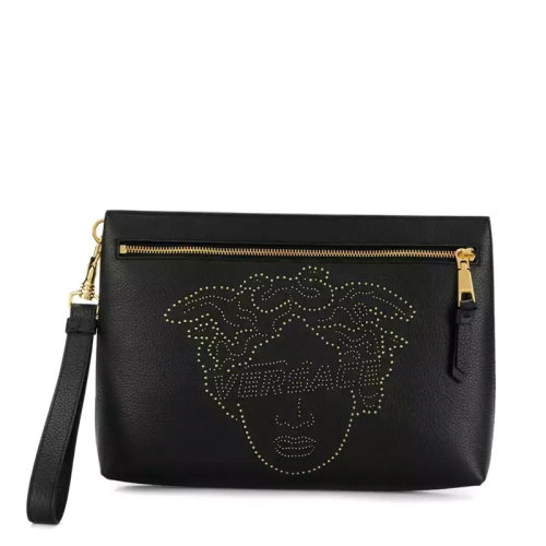 VERSACE/范思哲  女包女士黑色皮革时尚百搭铆钉镶嵌美杜莎头像装饰拉链手拿包  $DL26609-DVMEL-DNOOH