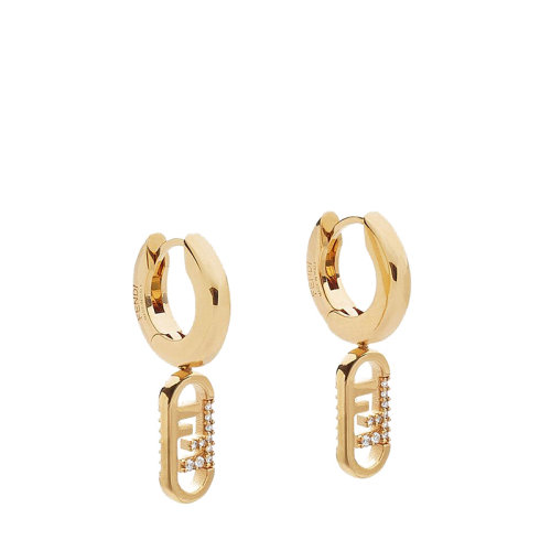 FENDI/芬迪  O’LOCK系列 金色金属Fendi O'Lock图案水晶吊坠耳环8AH327A44GF089U