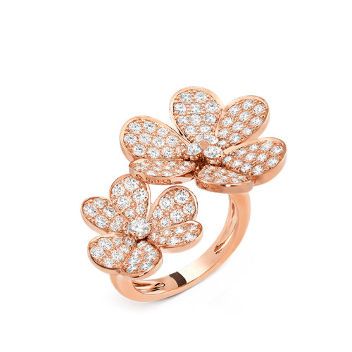 Van Cleef & Arpels/梵克雅宝 Frivole系列 18K金玫瑰金镶嵌112颗钻石三叶草花瓣形戒指指环VCARP7RK00