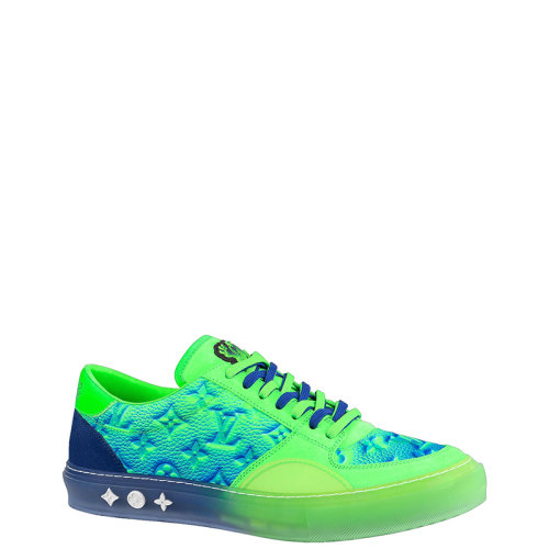 Louis Vuitton/路易威登 22年早春新款 LV OLLIE系列 男士绿色压纹粒面小牛皮老花压印布洛克运动鞋1A9UYI