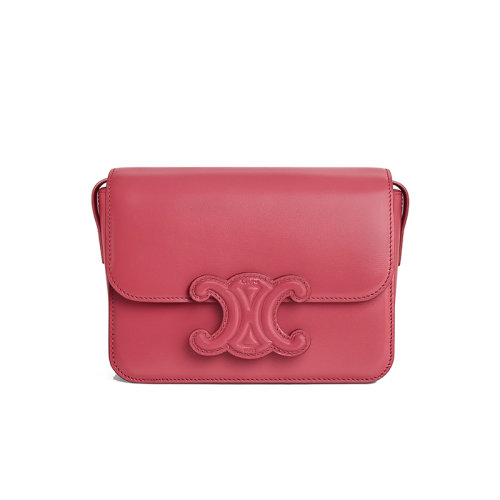 CELINE/赛琳 22新款TEEN TRIOMPHE七夕胶囊系列 女士口红色小牛皮同色系凯旋扣翻盖开合单肩斜挎包199233BF4.27LK