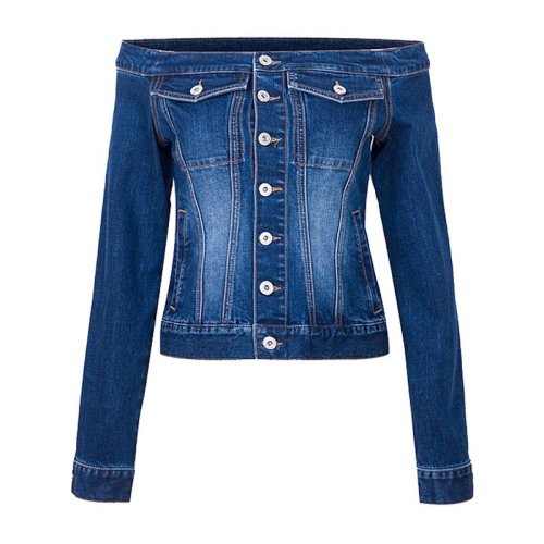 【Designer Womenwear】Chris by Christopher Bu/卜柯文18秋冬女士夹克一字肩牛仔上衣