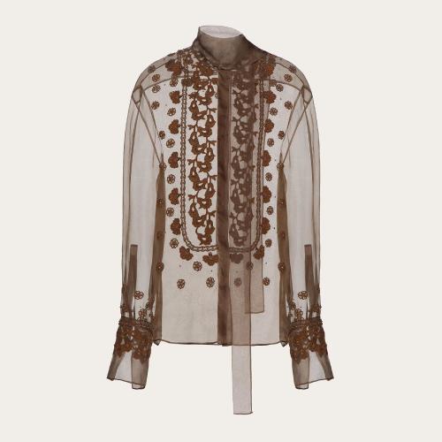  VALENTINO华伦天奴 22年秋冬 女士 长袖衬衫 CHEMISIER BRODé EN ORGANZA XB0AB3G11C8514