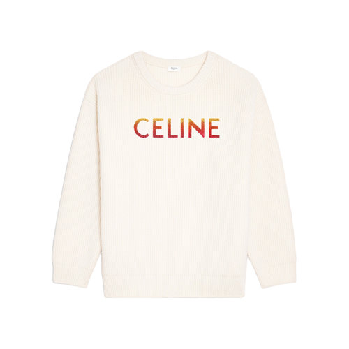 CELINE/赛琳 22年秋冬新款 男士米白色纯羊毛渐变亮片刺绣套头衫毛衣2A09X666Q.01OW