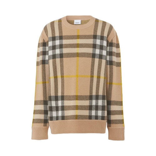 BURBERRY/博柏利 22年春夏新款 男士松露色纯羊绒格纹提花针织衫毛衣80549201