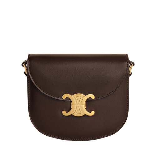 CELINE/赛琳 22新款BESACE TRIOMPHE系列 女士TEEN款式棕色牛皮革凯旋金扣翻盖开合单肩斜挎包110413BF4.19BR
