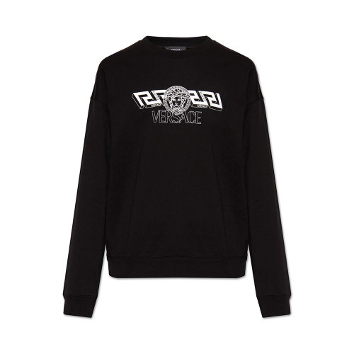 VERSACE/范思哲 男士黑色棉质字母徽标印花装饰圆领长袖上衣卫衣 1003992-1A02861-1B000