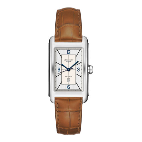 LONGINES/浪琴 黛绰维纳系列 男女同款银色自动机械精钢表壳和鳄鱼皮表带腕表28.2X47毫米L5.767.4.73.3