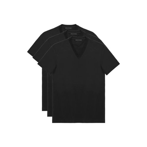 PRADA/普拉达 22年春夏新款 男士黑色纯棉三角徽标短袖T恤三件套UJM493_ILK_F0002_S_181