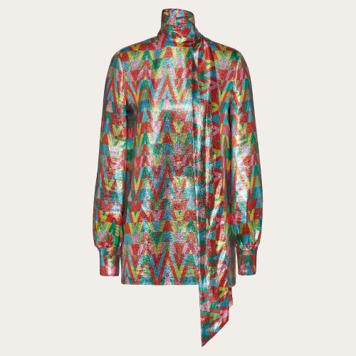  VALENTINO华伦天奴 22年秋冬 女士 长袖衬衫 TOP EN GEORGETTE ET LUREX XB3AE63970PM12