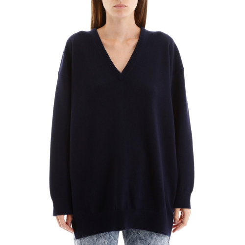 Balenciaga/巴黎世家 女装 服装 蓝色羊毛logo标识V领长袖 女士毛衣
