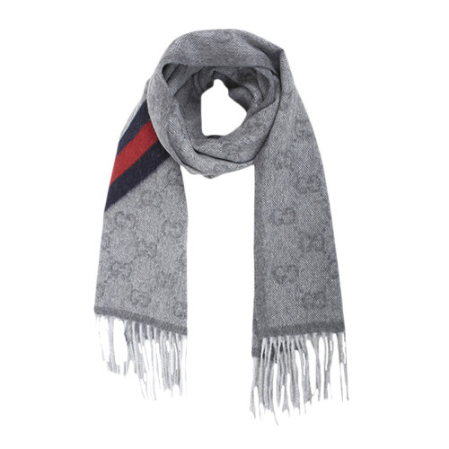 GUCCI/古驰 男女同款中性拼色羊毛经典双G字母徽标提花红绿条纹装饰末端流苏饰边披肩围脖围巾 570603-3G200 多色可选