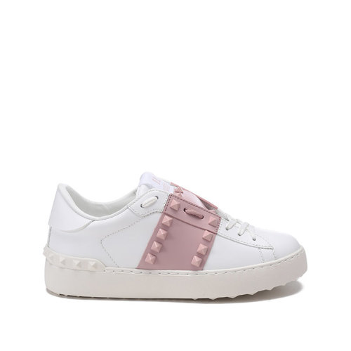 Valentino/华伦天奴【22春夏新款】女士牛皮Rockstud Untitled铆钉装饰系带休闲运动鞋板鞋小白鞋 XW2S0A01 LTU