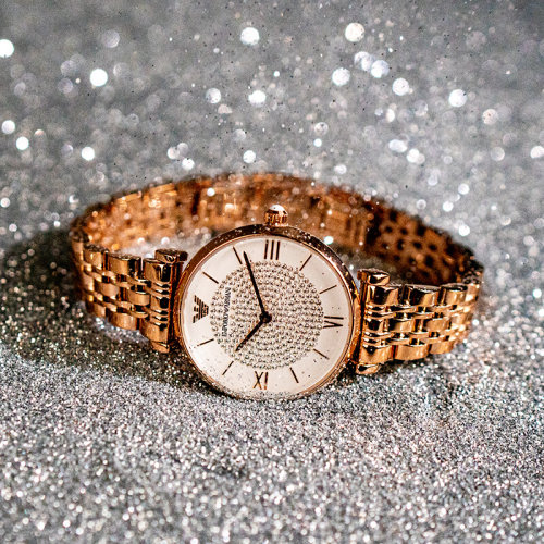 Emporio Armani/安普里奥阿玛尼 阿玛尼满天星手表 女玫瑰金钢制表带镶钻石英轻奢女士腕表 AR11244