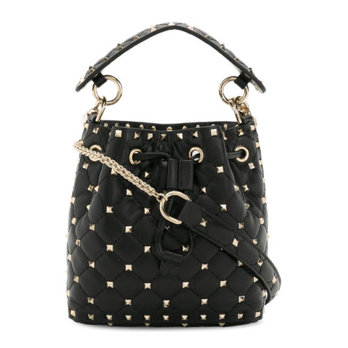 Valentino/华伦天奴  Rockstud系列女士纯色皮革菱格铆钉装饰单肩包水桶包斜挎包女包 SW2B0B59-NAP 多色可选