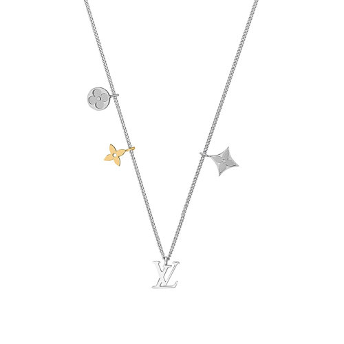 Louis Vuitton/路易威登 经典款Instinct系列 银色金属饰徽标元素花卉吊坠项链M00521