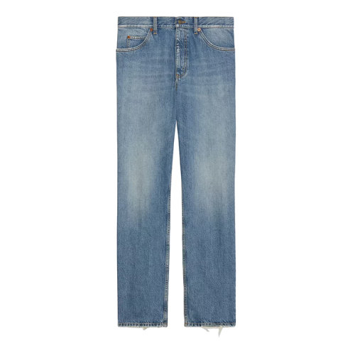 GUCCI/古驰 22年春夏新款 男士蓝色漂白丹宁面料直筒牛仔裤675701XDBQ44447
