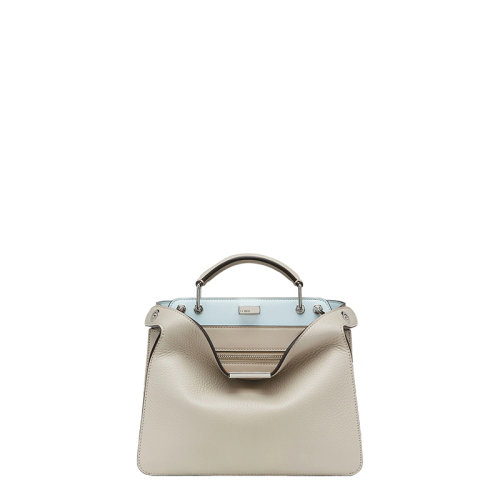 FENDI/芬迪 22春夏新款Peekabo系列 男士迷你ISeeU浅棕灰小牛皮蓝色内里可拆卸双F老花内袋手工缝制托特包手提包单肩包7VA530AFC3F1GLS