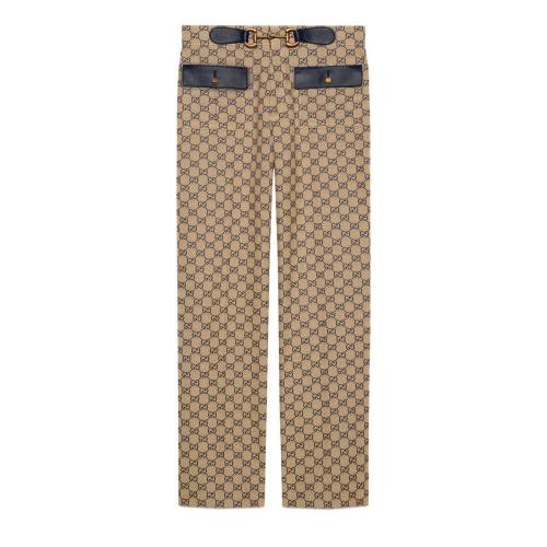  GUCCI古驰 22年秋冬 女士 饰马衔扣GG帆布长裤 681507 Z8AWK 9120