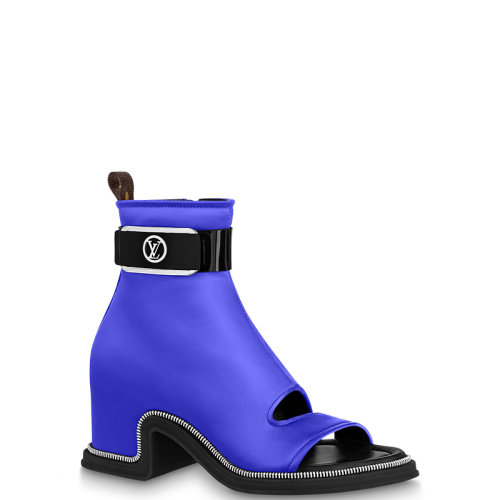 Louis Vuitton/路易威登 22年春夏新款 MOONLIGHT系列 女士宝蓝色丝缎粗跟露趾及踝靴1AA0JJ