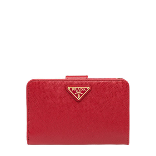 PRADA/普拉达 22春夏新款 女士亮红色皮革三角金标按扣拉链钱包1ML225_QHH_F068Z