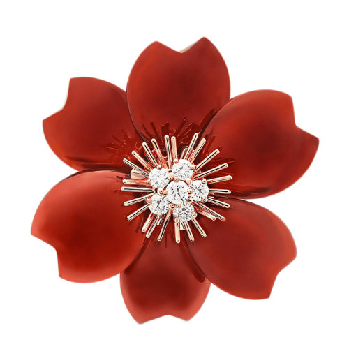 Van Cleef & Arpels/梵克雅宝 经典Rose de No?l系列 18k金玫瑰金红玉镶嵌钻石中号玫瑰胸针VCARO9B600