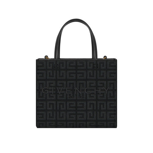 Givenchy/纪梵希 22新款 Cabas G系列 女士迷你黑色刺绣帆布同色系字母标志拆卸肩带皮革手柄金色饰面单肩斜挎手提包BB50N0B1ME-001