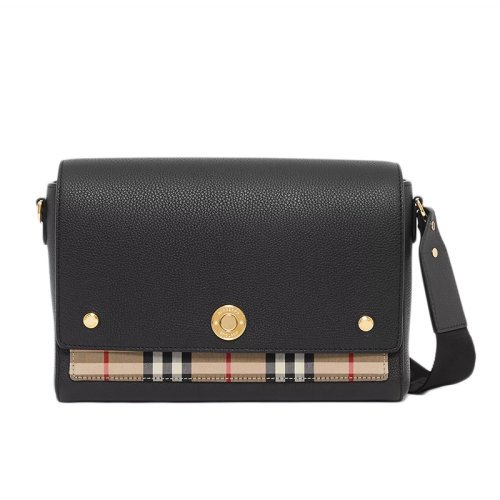 BURBERRY/博柏利 2020新款 女士Vintage格纹拼黑色皮革Note斜背包单肩包80211101