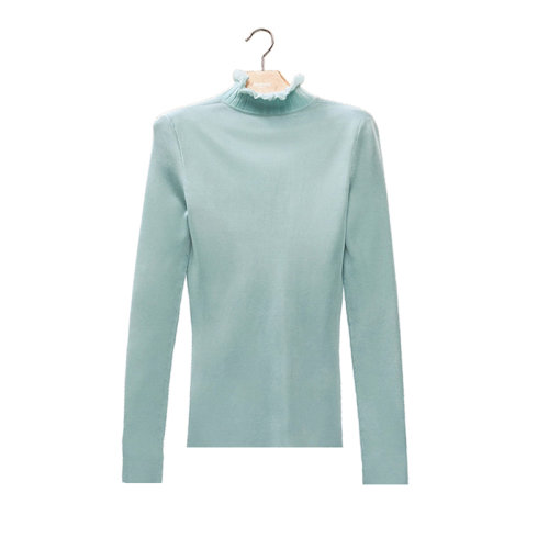 HERMES/爱马仕 22年秋冬新款 女士浅蓝色真丝混纺饰荷叶边领长袖套头衫毛衣H2H2653DM0Z34