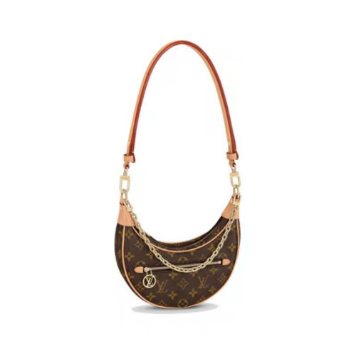 Louis Vuitton|路易威登 SS2022早春秀款 牛角包 loop半月形腋下包豌豆包 经典老花链条单肩包 女款 棕色
