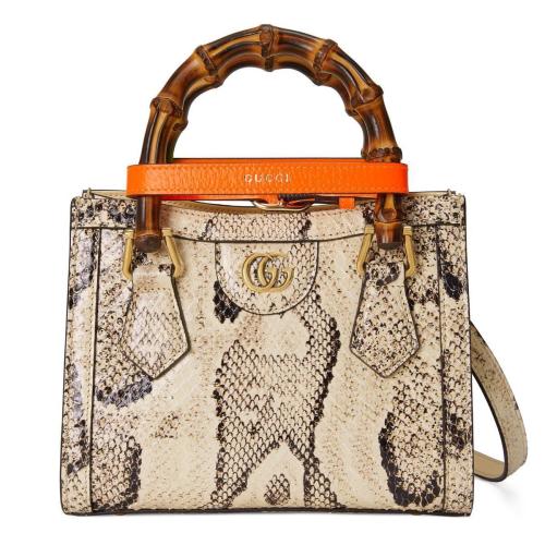  GUCCI古驰 22年秋冬 女士 Gucci Diana竹节迷你蟒蛇皮托特包 655661 LU3ZT 9561
