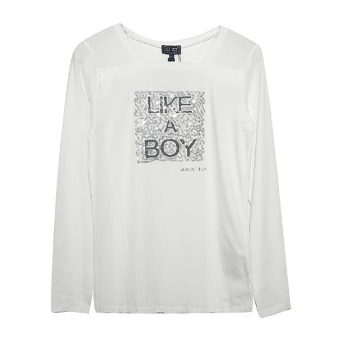 ARMANI JEANS/阿玛尼牛仔 白色女士长袖T恤（瑕疵折扣）